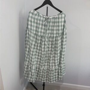Sabo Light Sage and White Gingham Tiered Skirt